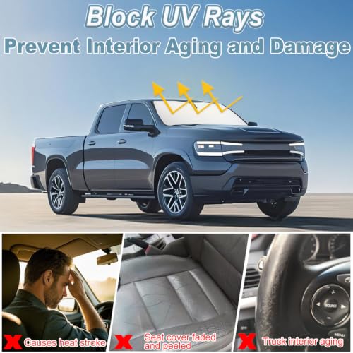 Image of Premium Windshield Sun Shade for 2019-2025 2026 Dodge RAM 1500, Reflective 310T Material Front Window Sun Visor Blocks UV Rays Foldable Sunshade