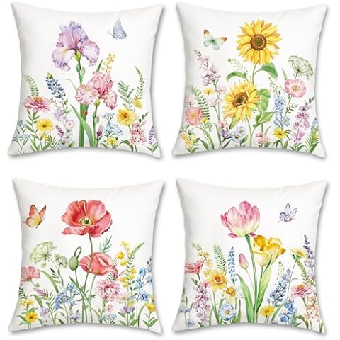 Bonhause Spring Flower Cushion Covers Set of 4 Cover