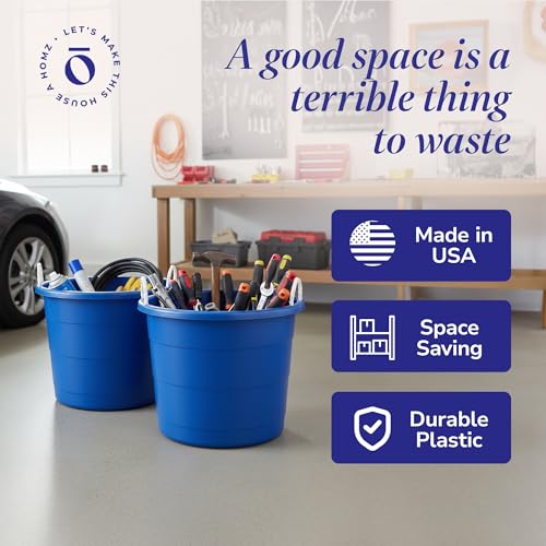 HOMZ 2-Pack Utility Tub, Large Plastic Storage Bucket with Rope Handles, 17 Gallon, Blue - Portable Indoor and Outdoor Buckets for Kitchen, Laundry, Garden, Bathroom, and Garage Organization - Thumbnail 6