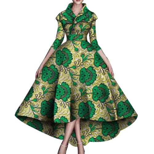 Image of African Dresses for Women A-line Floor-Length Dress Traditional Ankara Kente Print Evening Dress