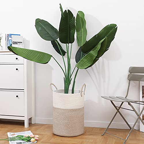 Viposco Large Laundry Hamper, Tall Woven Rope Storage Basket For Blanket, Toys, Dirty Clothes In Living Room, Bathroom, Bedroom - 58L White & Brown #TOP7