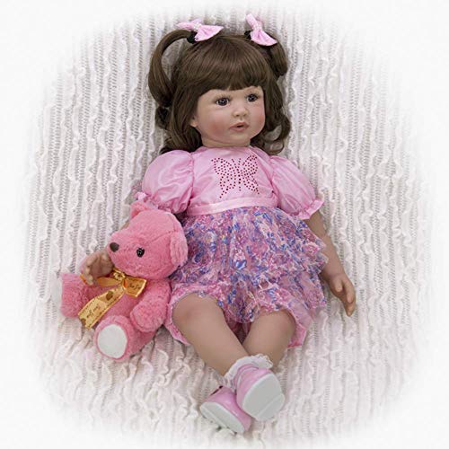 FMONH Pflegepuppen Fleckiger Mantel 24 Zoll 60 cm Braun Oder Blaue Augen Reborn Puppe Priness Girl DollWeich Vinyl… – Bild 6