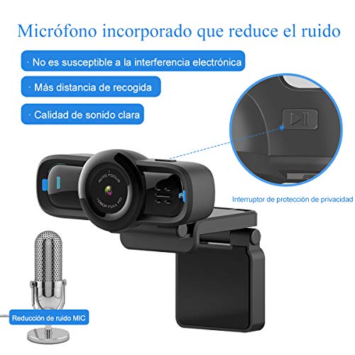 Dericam 1080P Autofokus Live-Streaming-Webcam, USB-Plug-and-Play-Desktop-Laptop-Computer-Kamera, 90 ° breiter Betrachtungswinkel, Taste zum Schutz der Privatsphäre, eingebautes Mikrofon, W2P – Bild 7