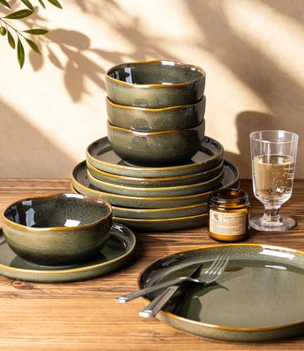 Image of TheTerra Ceramic Dinnerware Set for 6, 18-Piece Plates and Bowls Set