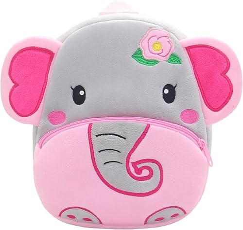 Toddler School Bag Plush Cartoon Mini Preschool Bag for Baby Girl Boy 2 to 5 Years FLOWER ELEPHANT KID