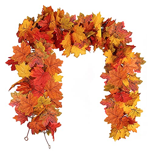 RECUTMS 2 Pcs Fall Garland Fall Leaves Garland Fall Decor Autumn Decor for Home Artificial Fall Foliage Garland Thanksgiving Decor for Home Wedding Fireplace Party