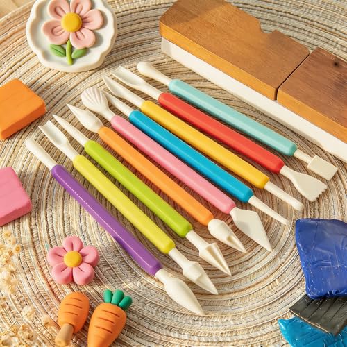 Kleeblatt Dough Tools Set for Kids - 19 Pcs Playdough Kit with 9 Basic Dough Tools, 9 Double-Headed Clay Carving Tools & Cleaning Brush, Safe for Toddlers Ages 2-8, for Clay/Plasticine/Sand - Thumbnail 2