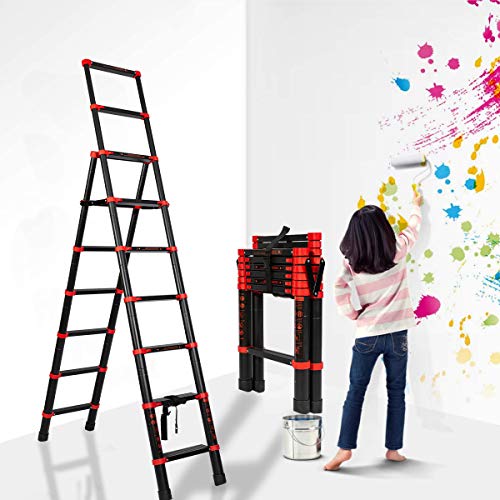 7 + 9 Extension Ladder Multi-Position A-Frame Telescoping Ladder - Aluminum Lightweight Adjustable Step Ladder - Portable Collapsible Ladder for RV Stairs (7+9 Steps)