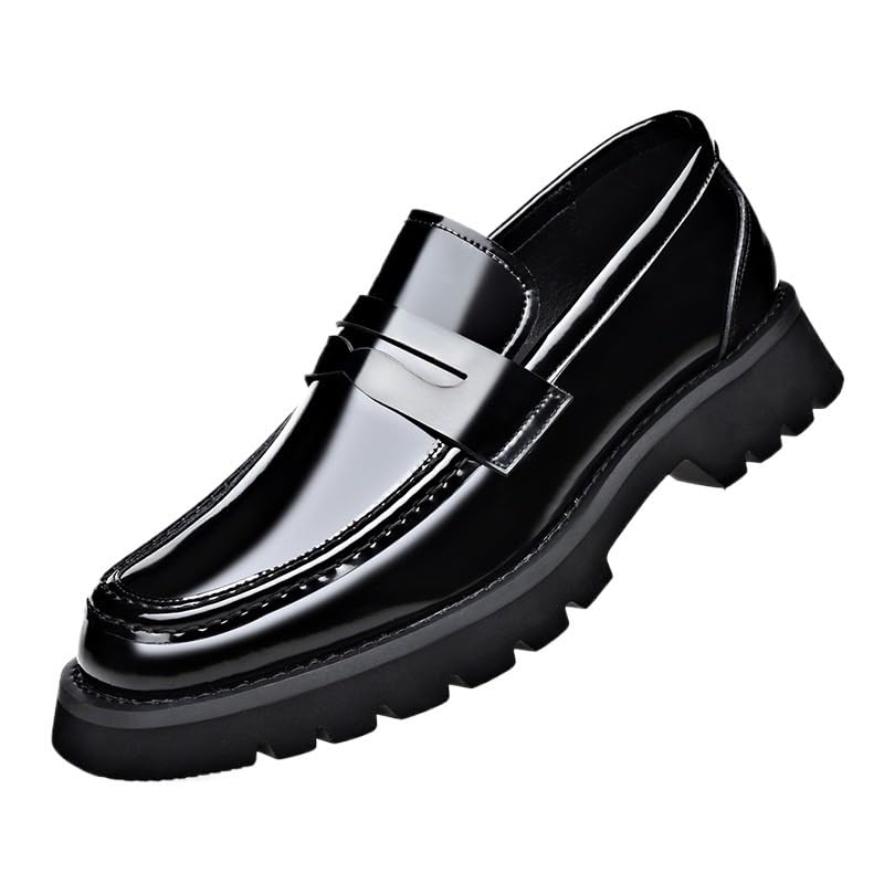 Men's Patent Leather Casual Soft Dress Shoes Retro Oxford Slip-On Business Formal Derby Loafers Shoes