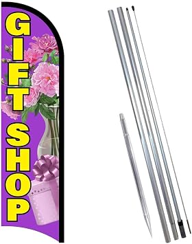 Vista Flags Gift Shop Premium Windless Feather Banner Flag Kit Flag, Pole, Ground Mt