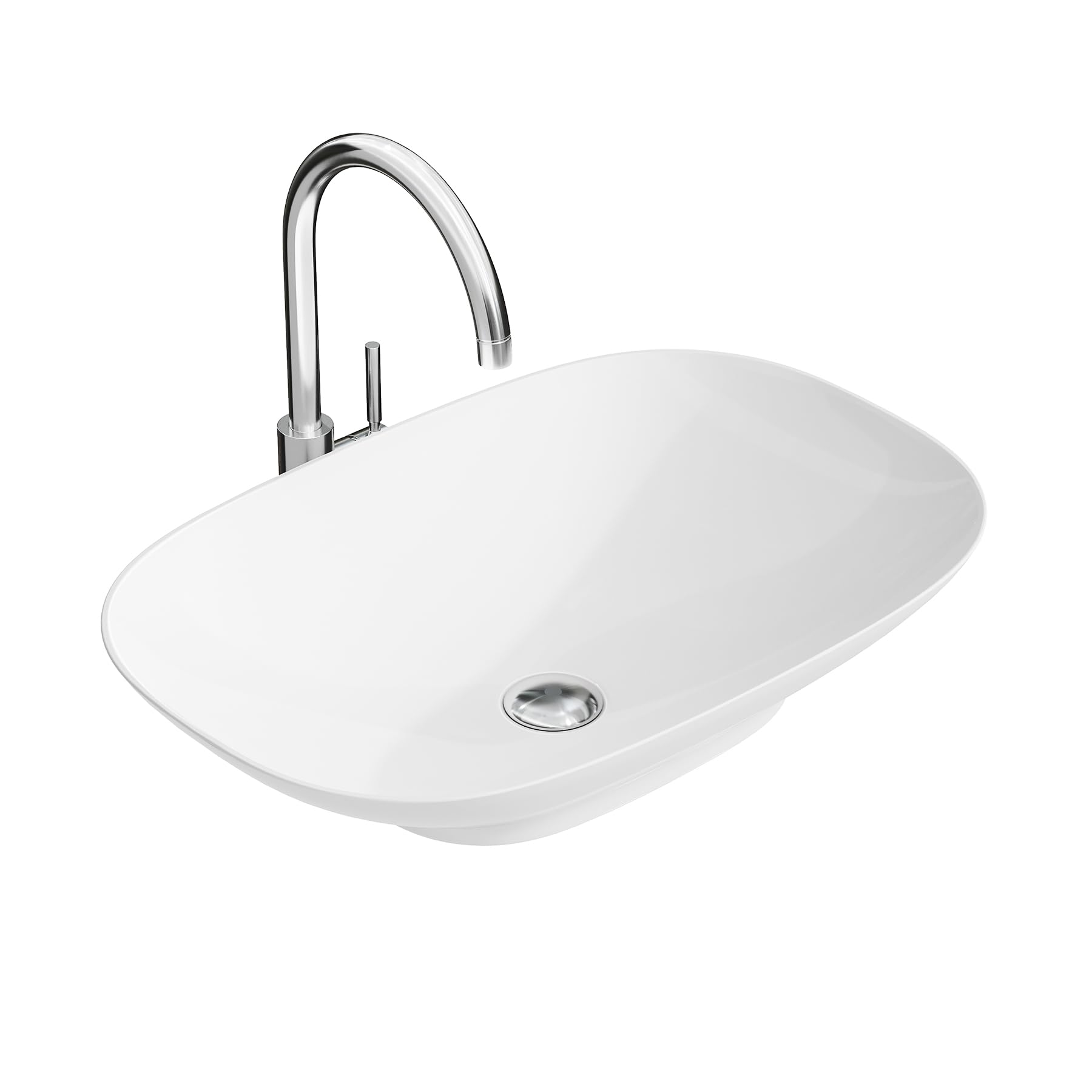 HOROW Aufsatzwaschbecken Modernes Waschbecken | mit Slim-Edge Design für Badezimmer Gäste-WC, dünner Rand, pflegeleichte Oberfläche, Keramik 60x40 cm Weiß