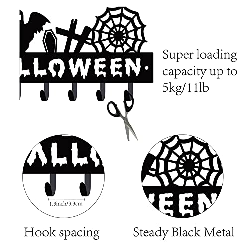 CREATCABIN Metal Key Holder Black Key Hooks Wall Mount Hanger Decor Organizer Rock Decorative with 6 Hooks Halloween Spider Web Ghost Pattern for Front Door Entryway Hat Towel 10.6 x 5.5 x 1.5 inches - Image 3