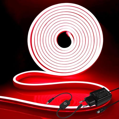 iNextStation 5M Ruban LED Néon Rouge, 12V Néon Bande LED Lumineuse IP65 Etanche Silicone Découpable Flexible Lumière pour Chambre, Fête, Bar, Cuisine Décoration...