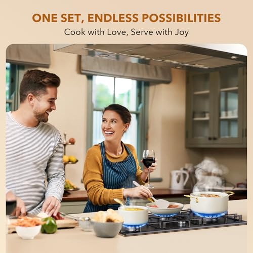PekGema Ceramic Cookware Set 15-Pieces, Pots and Pans Set Non Stick, Oven Safe Non Toxic, Kitchen Cookware Set, PFOA PTFE FREE, Golden White - Image 3