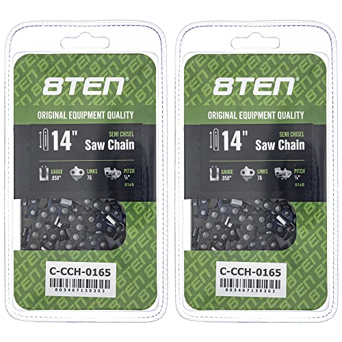 8TEN Semi Chisel Chainsaw Chain 14 Inch .050 1/4 76DL 2 Pack