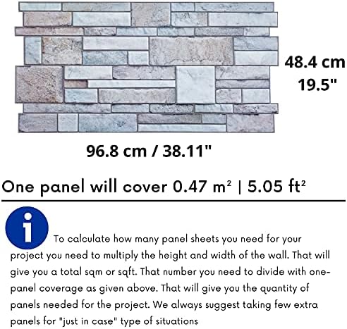 Natural Granite Stone Effect PVC Wall Cladding Panels in Grey - Set of 16 Panels - 7.5 sqm | 80.69 sqf -Real Stone Brick Slate Look and Feel - Plastic 3D Wall Cladding