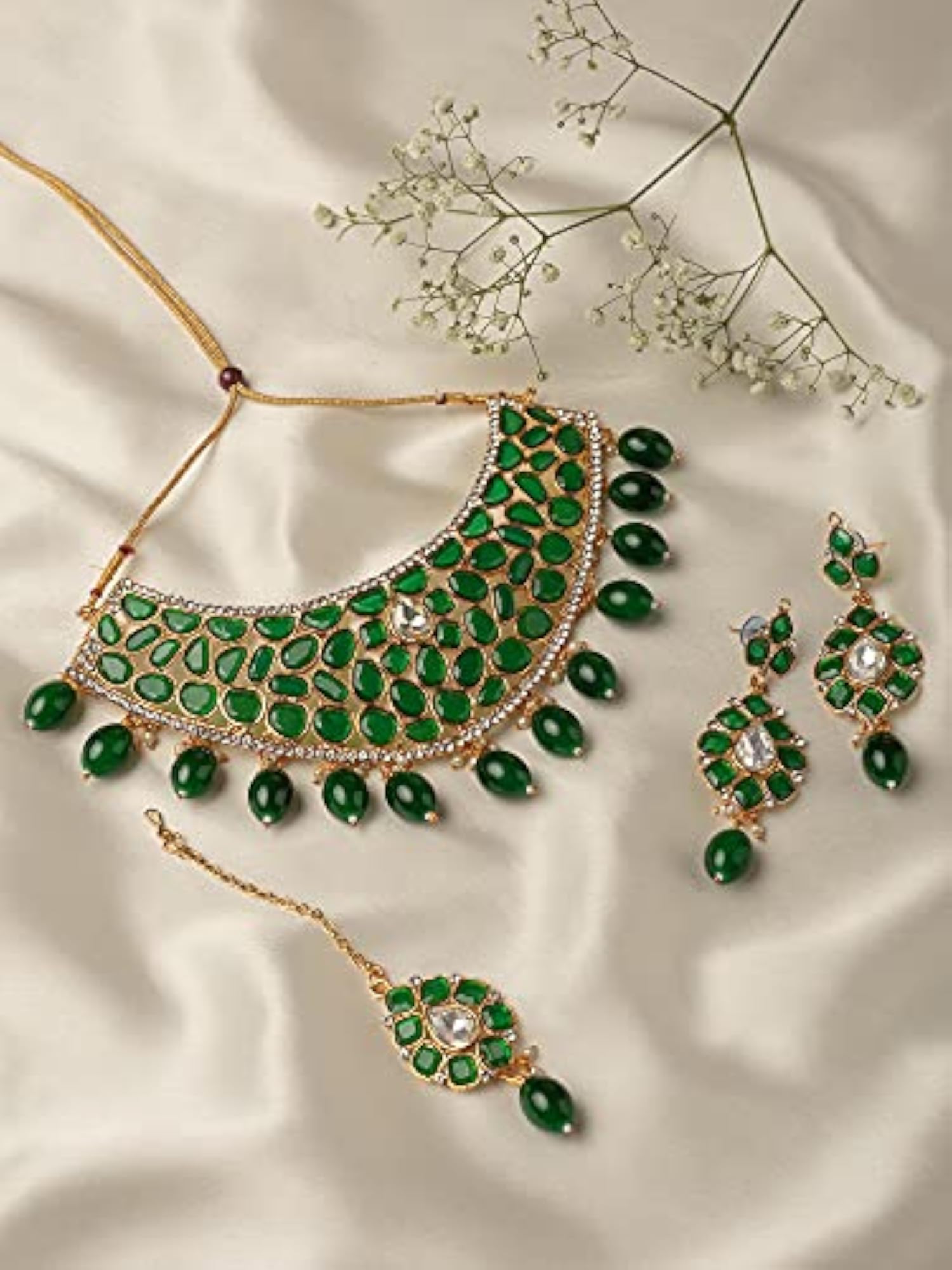 Stones & Beads Wedding Collection Necklace Earring & Maangtikka Set
