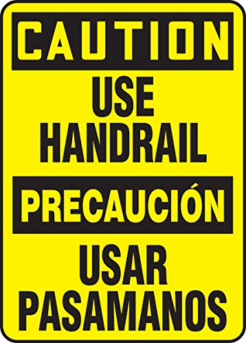 Panneau caution use handrail pour prévention des chutes escalier