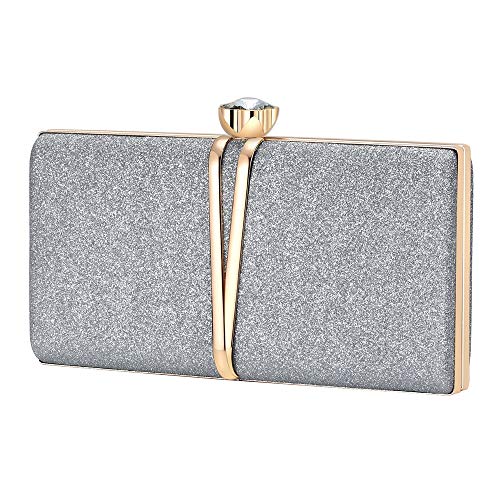 iwish - Cartera de mano de Terciopelo para mujer M, color Plateado, talla M