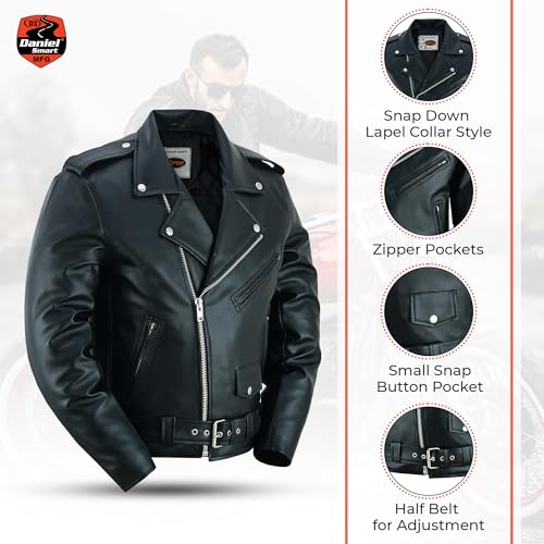 Daniel Smart Men Motorcycle Faux Leather Jacket - Black Economy Zip Up Moto Biker Jacket with Plain Side and Multiple Pockets4