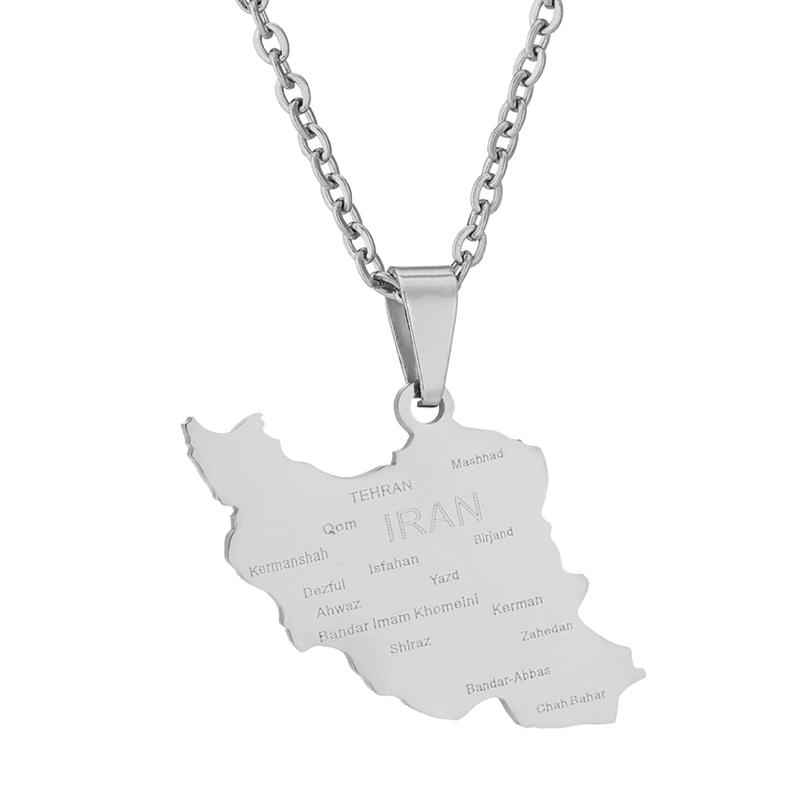 Wwhjr Unisex Silver Iran Map Pendant Necklace Trendy /Gold Color Iran Country Territory Necklace Women Men Iranian Neck Chain Map Pendant Necklace