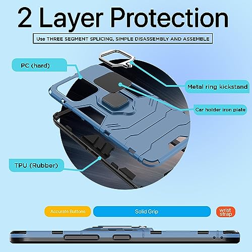 Image of Pikkme Redmi 12C / Poco C55 Back Cover | D5 Tough Armor Bumper | 360 Protection Case | Ring Holder Stand Case (Blue)