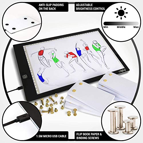 Flip Book Kit with Light Pad - A4 LED Light Box for Drawing and Tracing & 360 Sheets Animation Paper for Flip Books, A4 Flipbook Kit: Led LightBox/Light Tablet for Tracing, Flip Book Paper with Holes - Thumbnail 2