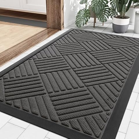 Smiry Front Door Mat Outside Entrance, Heavy Duty Outdoor Indoor Mat, Natural Rubber Doormat, Non Slip, Trap Dirt and Moisture, Easy Clean, Low Profile Patio Porch Entryway Mat, 29.5x17, Grey Cover