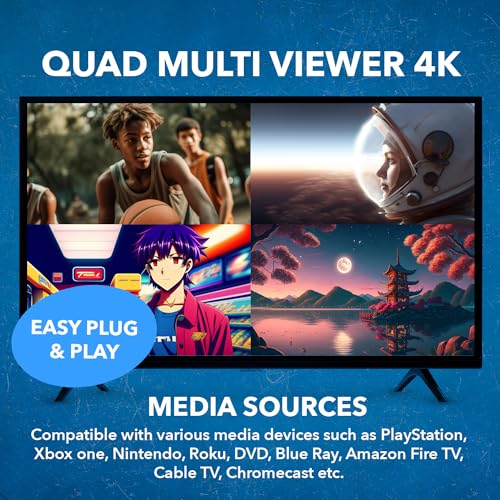Image of OREI 4K Multi HDMI Viewer Quad 4 in 2 Out, Matrix Switcher 4 Ports Seamless IR Remote Support 4K @ 60Hz 1080P for PS4 /PC /DVD /Security Camera, HDMI Switch Optical Audio L /R Output - UHD-402MV | Multiviewer HDMI 4K, HDMI 4x2 Quad Multiviewer - 18Gbps, HDCP 2.2, Dual HDMI Out, 8 Display Modes, Audio Extraction