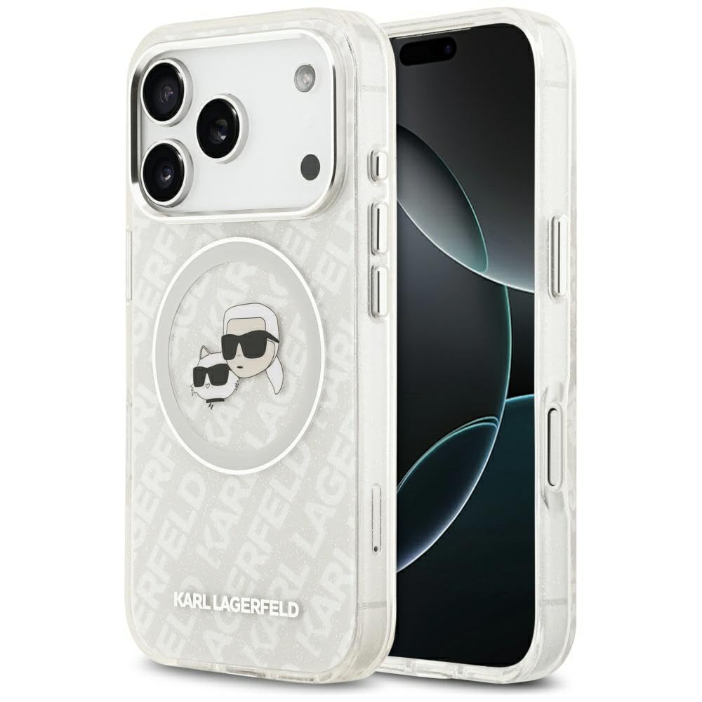 CG Mobile Karl Lagerfeld Liquid Glitter Choupette Logo Compatible con MagSafe Hülle para iPhone 17 Pro MAX (Transparente