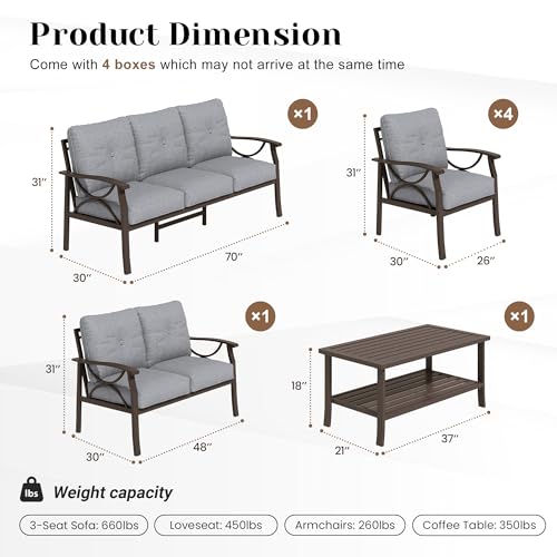 Image of FansaFurn 7-Pieces Outdoor Patio Furniture Set, Outdoor Metal Sectional Furniture with Cushions, Outdoor Conversation Seating Set with Coffee Table for Garden, Balcony, Deck, Backyard, Grey