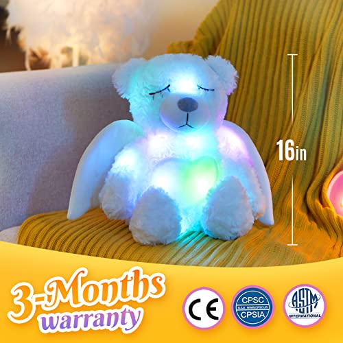 Athoinsu Light Up Angel Teddy Bear Stuffed Animal Led Night Light Glowing Plush Toy Mother's Day Birthday For Toddler Kids, 16'', White #TOP2