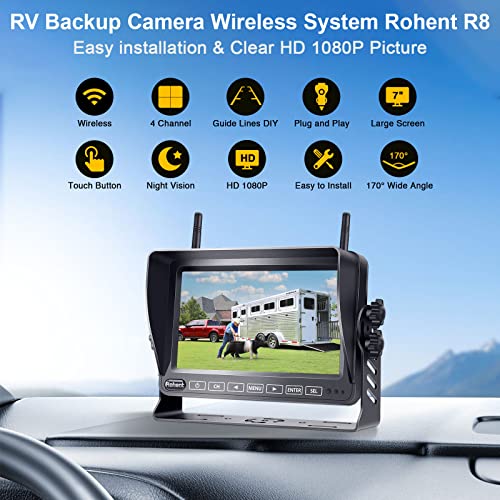 Rv Backup Camera Wireless Hd1080P 2 Cameras With 7 Inch Touch Key Dvr Monitor Stable Digital Signals Rear View Camera System Ip69K Waterproof Pigtail Wire Adapter For Furrion Pre-Wired Rvs Rohent R8 #TOP1
