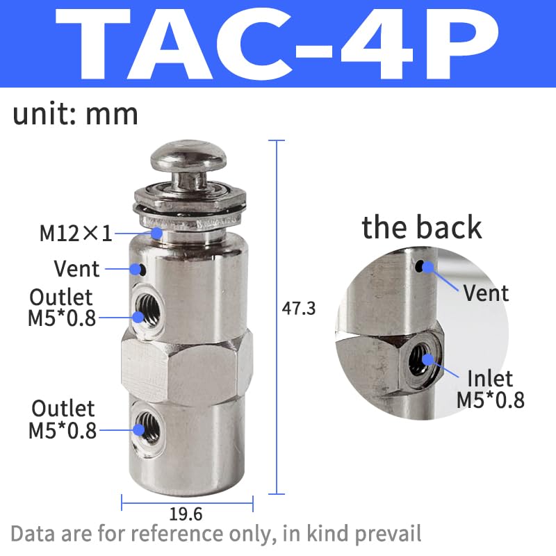 COKYIS Air Pneumatic Mechanical Valve 2 Position 5 Way Toggle Button Switch TAC2-41V 31V 41P 31P 41PP TAC-4V 4P 3P 3V TV-3S(Color:TAC-4P)