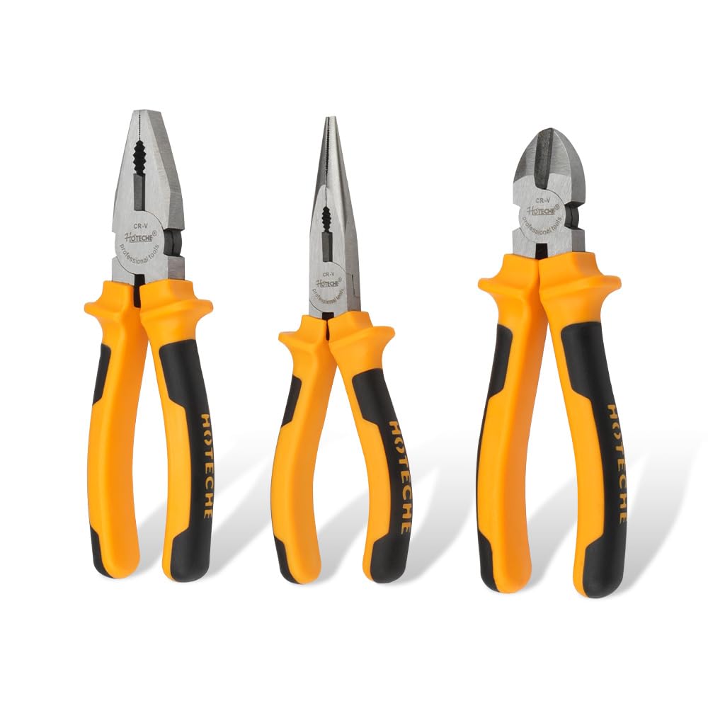 Lot De 3 Pinces De Précision SHALL : Pince à Long Bec 160mm, Pince Coupante Diagonale 160mm Et Pince Combinée 180mm Avec Poignées Souples