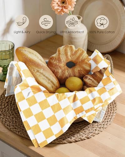 Image of Miss Adola 2 Pack Flour Sack Kitchen Towels - 16x26 Inch Cotton Dish Towels with Hanging Loop Reusable Geometric Modern Retro Tea Towel Absorbent Dishcloths Home Decor, Yellow Daisy