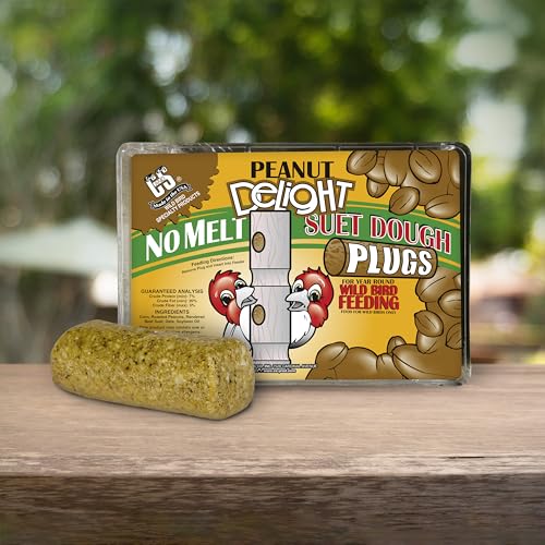 C&S Peanut Delight No Melt Suet Dough Plugs, Suet Plugs for Wild Birds, 12 Oz, 4 Count