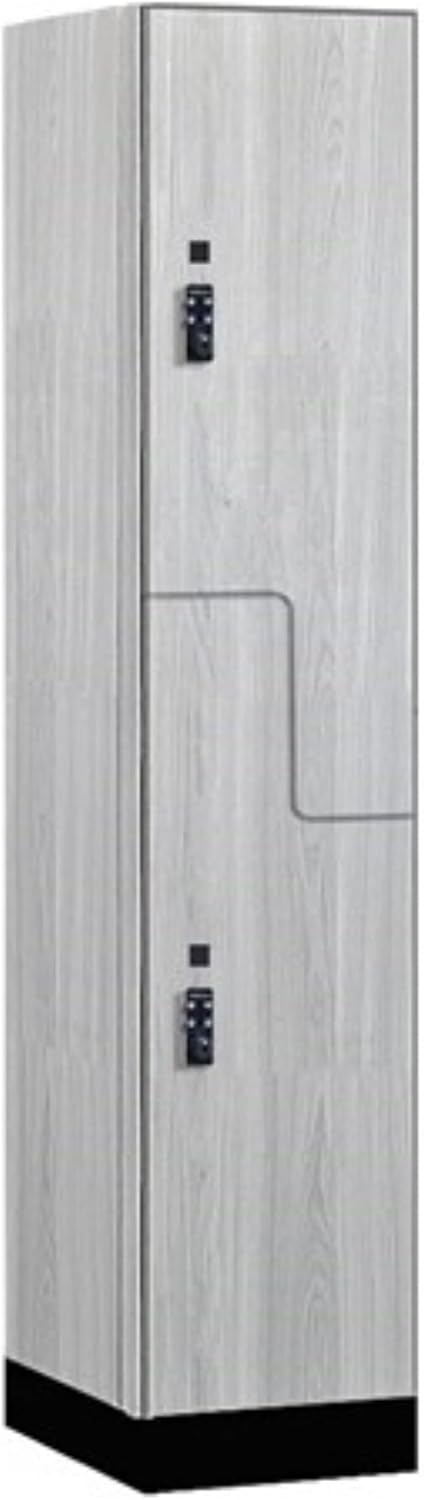 Salsbury Industries 15" Wide Premier Wood Locker-Double Tier 'S' Style-1 Wide-6 Feet High-18 Deep-Silver Teak-Black Resettable Combination Locks