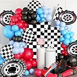Arch Backdrop Cover 6FT Monster Truck Birthday Party Decorations Black White Checker Arch Covers Spandex Fitted Circle Car Racing Arch Backdrop Covers for Kid Boys Let's Go Racing Party Supplies - Image 5