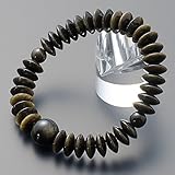 仏壇屋 滝田商店 特選腕輪念珠 天然石ブレスレット 金黒曜石（ゴールデンオブシディアン） 平玉 12×5mm玉 内周約18cm◆ 仕事運アップ・数珠 ブレスレット・数珠ブレス・パワーストーン・お守り 【滝田商店発行 証明書付】