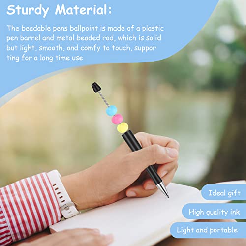 Tiesome 10 Pcs Plastic Beadable Pen, Bead Ballpoint Pen With 10 Refills Assorted Bead Pen For Diy Black Ink Rollerball Pen For Kids Students Gift Office School Supplies #TOP2