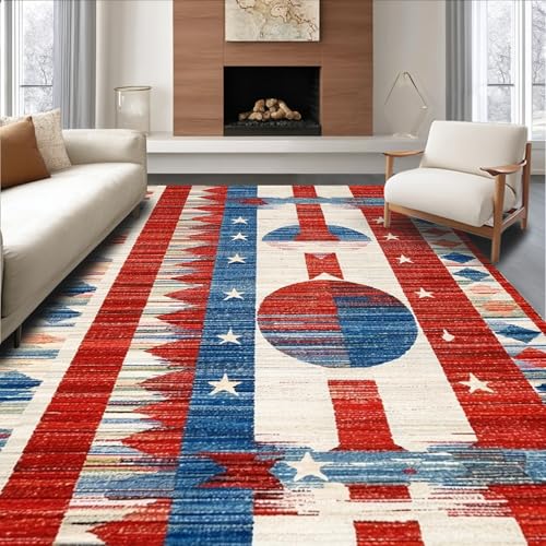 ODIKA Flatwoven High Traffic Area Rug 2x3, Starburst Patriotic Design,