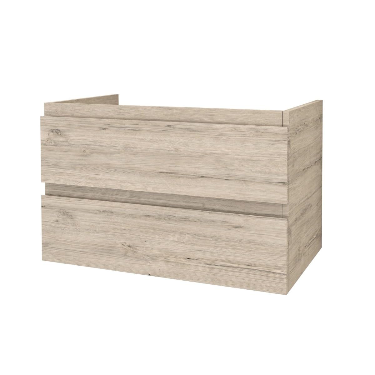 Belvit Arona Waschbeckenunterschrank, 80 cm hängender Waschtischunterschrank aus MDF, Badunterschrank mit 2 Schubladen, Softclose, pflegeleichtes Badmöbel, modernes Badezimmer, Helles Holz