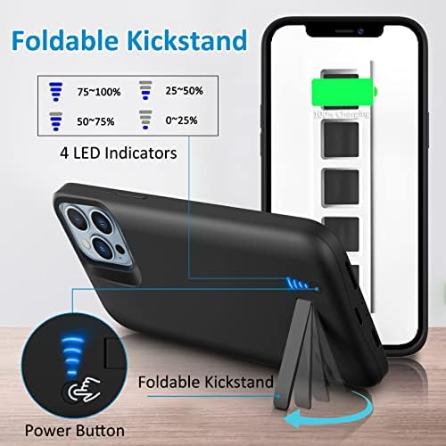 Gladgogo Battery Case for iPhone 13 Pro Max/12 Pro Max, [6800mAh] Portable Charging Case with Kickstand, Carplay Supported Charger Case for Apple 13 Pro Max (6.7 inch) Black