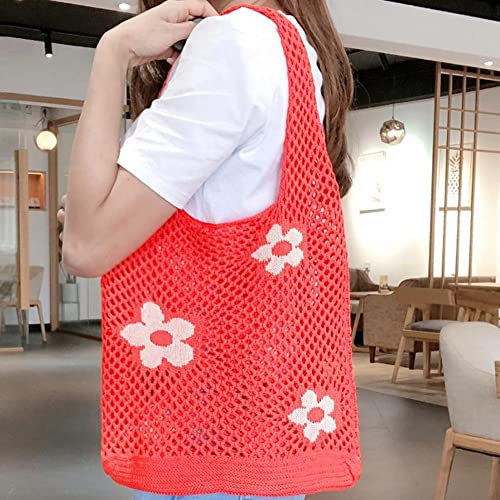 Ergouzi Flower Crochet Tote Bag, Knitting Hollow Crochet Flower Shoulder Crossbody Beach Bag, Casual Large Capacity Handbag For Women (Apricot) #TOP6