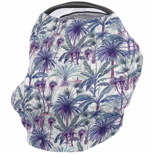Nursing Cover for Breastfeeding Scarf, Summer Tropical Plants Palm Leaves Baby Car Covers Super Soft Multi Use for Canopy Shopping Cart Cover Blanket Stroller Cover