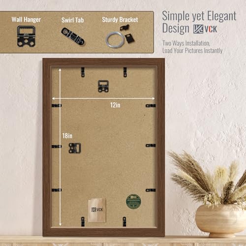 Image of VCK 12x18 Frame 5 Pack, Brown Wood, 11x17 Mat, Glass, for Picture Prints