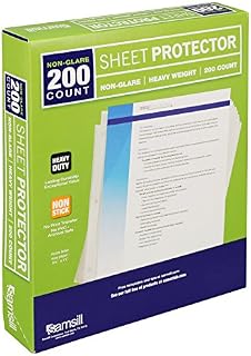 Samsill 200 Non-Glare Heavyweight Sheet Protectors, Reinforced 3 Hole Design Plastic Page Protectors