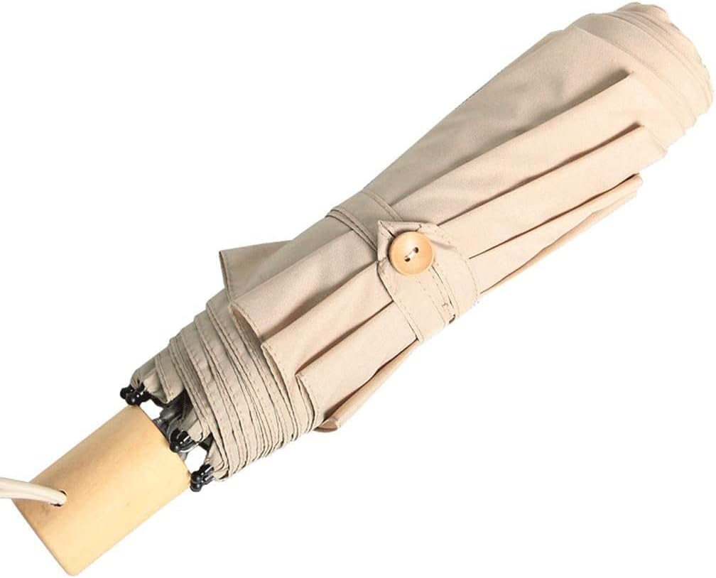 Windproof Travel Umbrella Compact Travel Umbrella - Windproof Reinforced Canopy with Ergonomic Wooden Handle Manual Umbrella Stand up to Snow Storm，OneColor 28cm