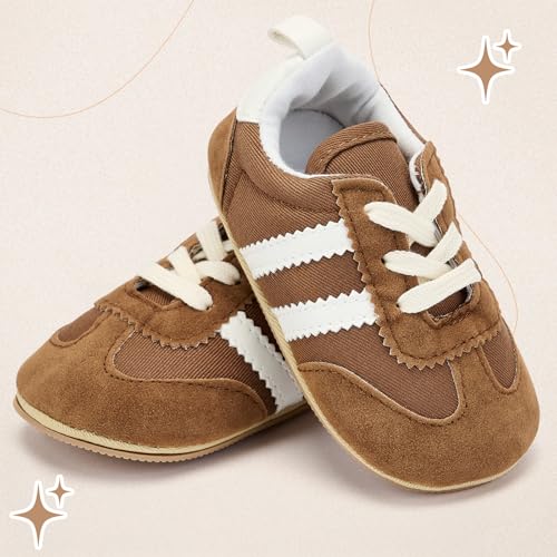 BACSAC Baby Shoes for Boys Girls Non Slip Low Top Infant Walking Shoes Breathable Comfort Toddler Walker Shoes Pull On Newborn Baby Sneakers(Brown,9-12 Months) by BACSAC - Used condition - Image 2
